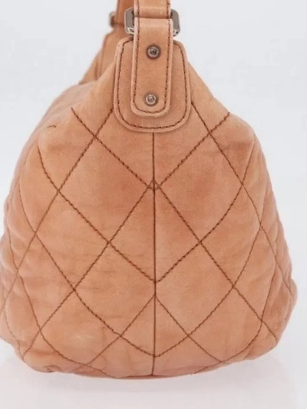 CHANEL Matelasse Shoulder Bag Lamb Skin Orange Gold CC Auth ARZ069V